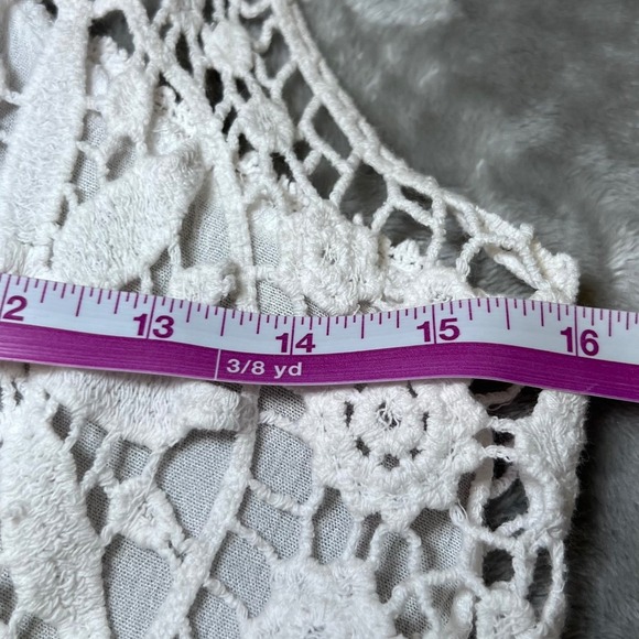 Crochet Lace Trim Kimono Vest Womens Medium Orange White Ombre Duster Boho Chic - Picture 9 of 11